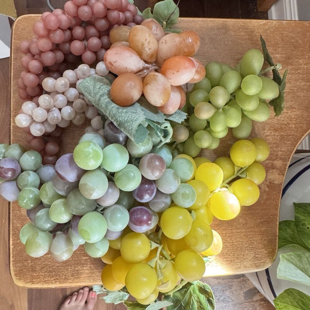 Artificial Decorative Grape Bunches, Multicolor Plastic Faux Fruit Set of 6